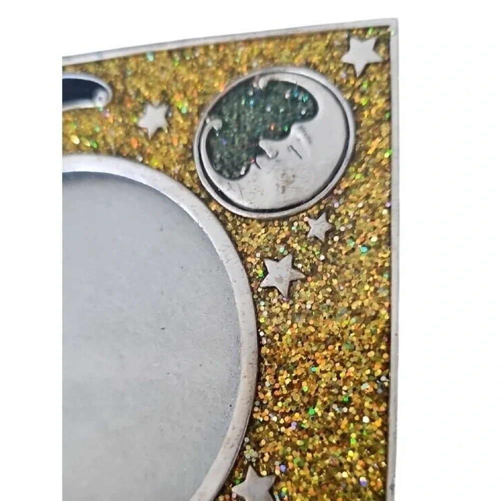 Vintage Celestial Crescent Moon Star Gold Glitter Square Photo Frame 5x5 Y2K